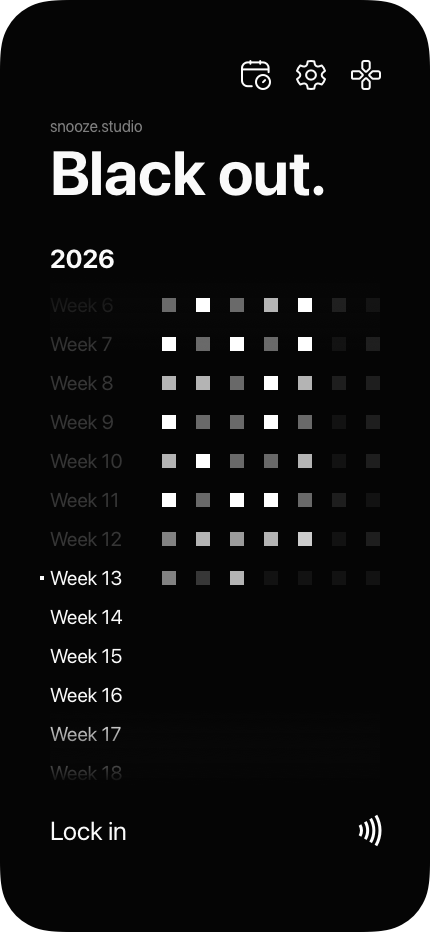 Black Out weekly activity tracking grid showing daily focus time