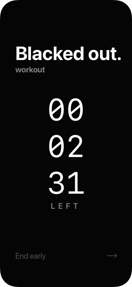 Black Out timed focus session countdown showing hours, minutes and seconds remaining