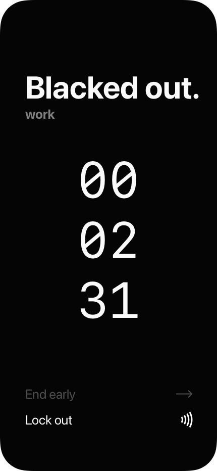 Black Out toggle focus session with NFC scan to end